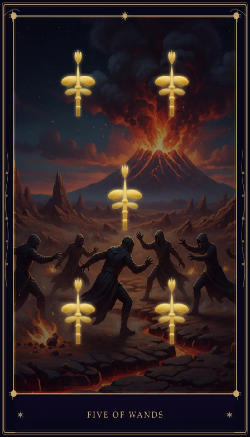 Cinco de Paus no Tarot: Significado, Interpretação e Guia Completo