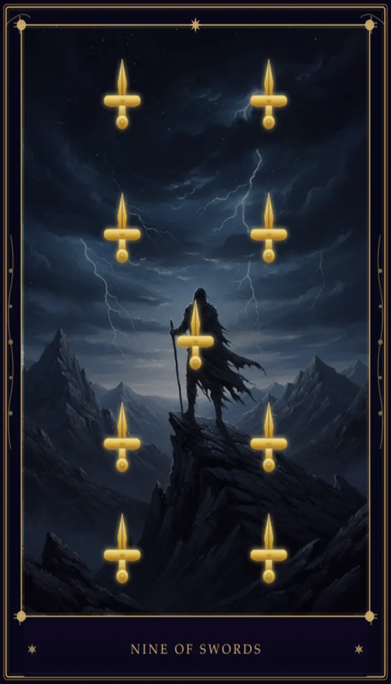 Nove de Espadas no Tarot: Significado, Interpretação e Orientação Completa