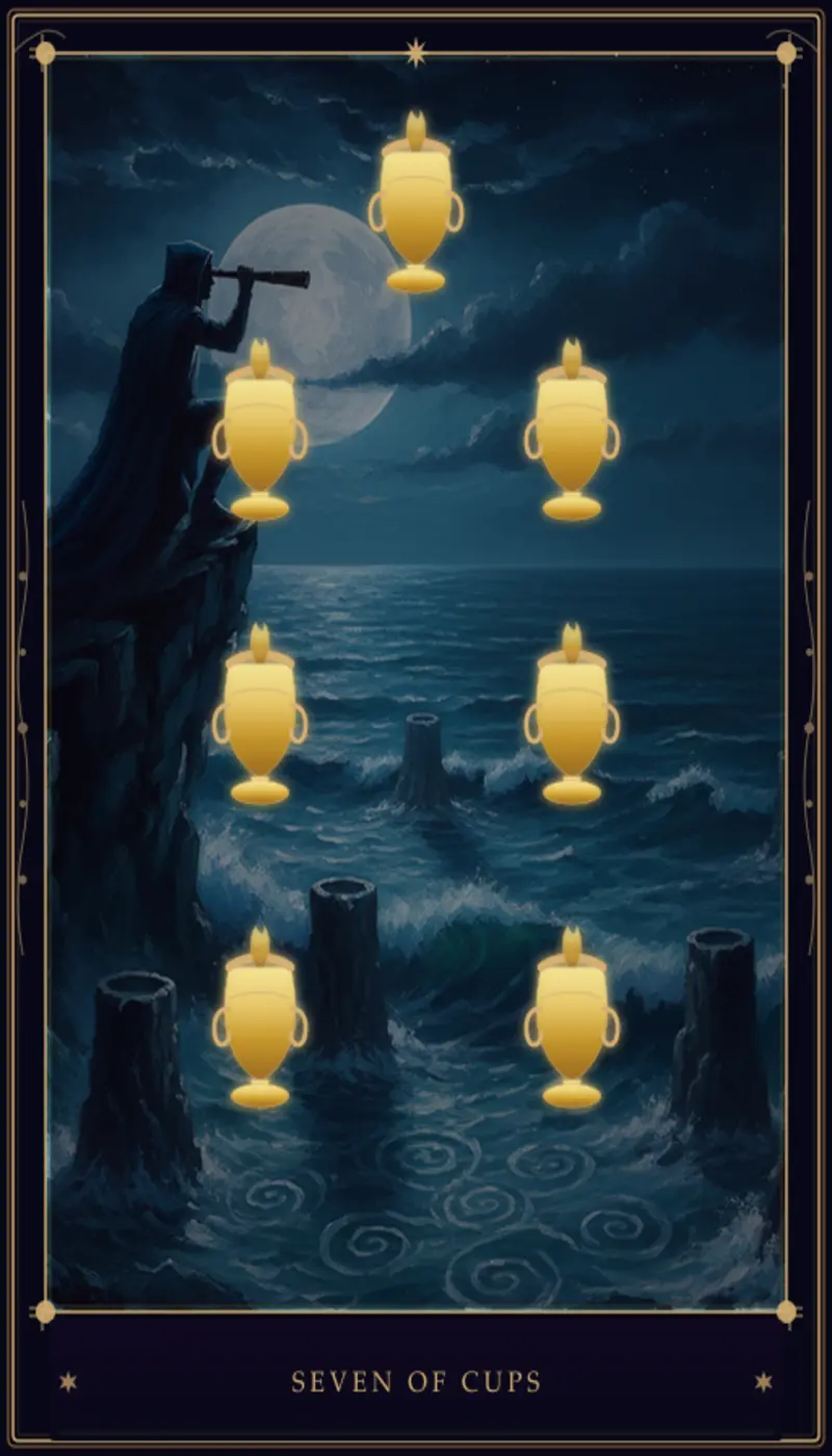 Sete de Copas no Tarot: Significado, Interpretação e Combinações