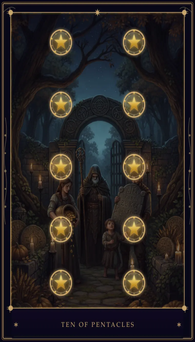 Dez de Ouros no Tarot: Significado Completo, Combinações e Interpretações