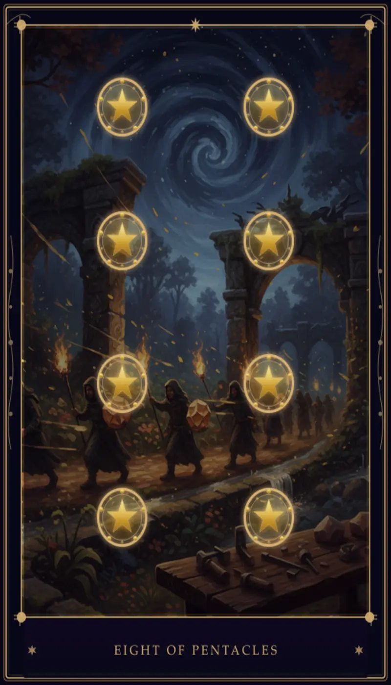 Ocho de Oros en el Tarot: Significado, Interpretación y Guía Completa